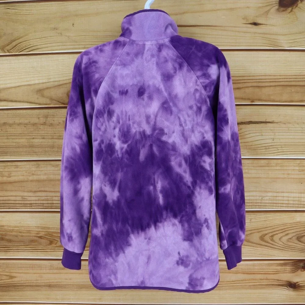 Green Tea High Neck Jacket‎ Womens Size S Purple Tie-Dye Fleece Pockets Buttons